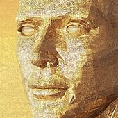 Golden metallic faceted human male face. - x75305192