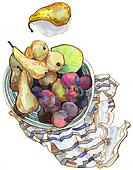 Drawing of A bowl full of fruit kle0133 - Search Clipart, Illustration