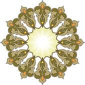 Clip Art of Green and gold fancy heart arabesque Border u22770477